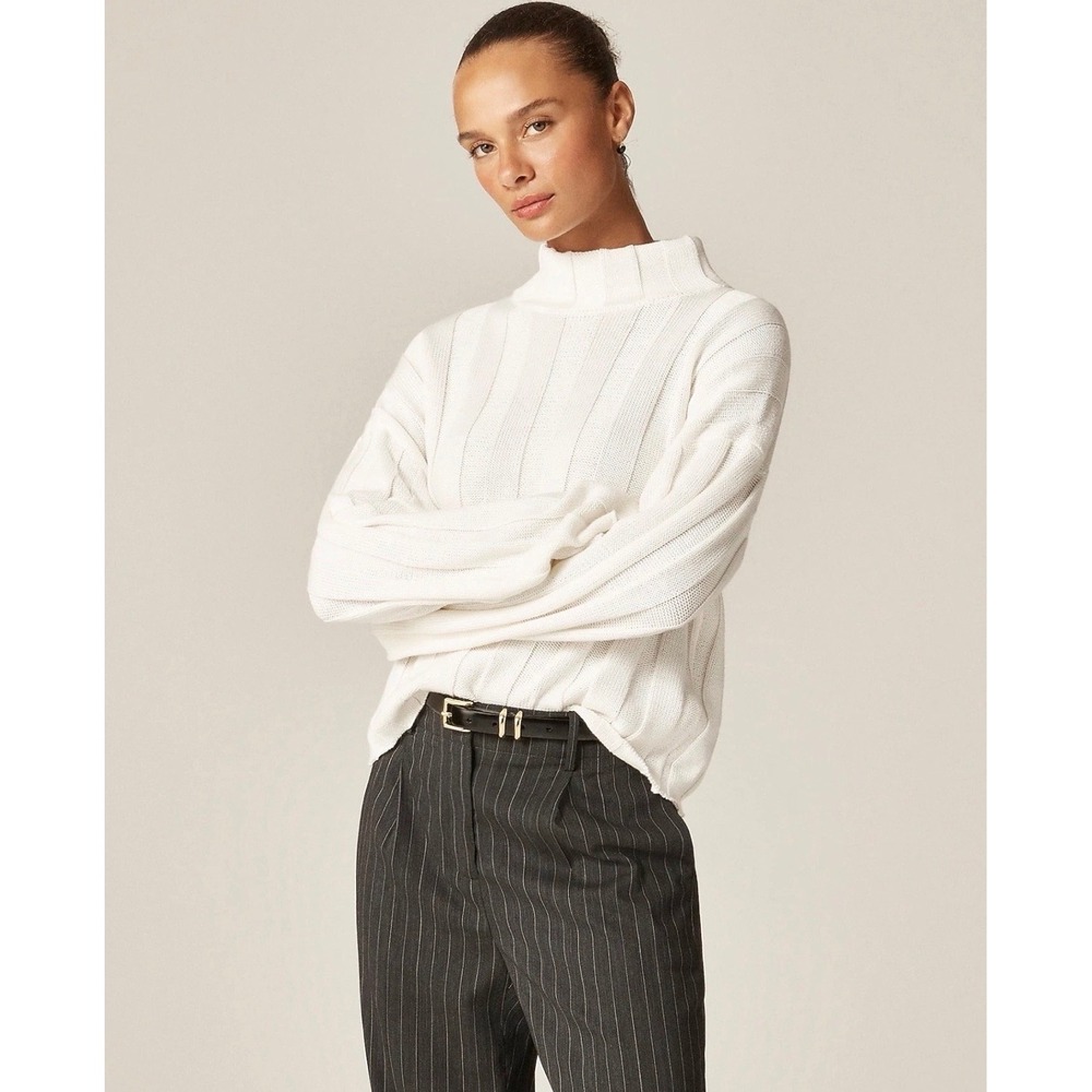 NWT J.Crew | 2026 Ribbed Mockneck Sweater M Creamy White 100% Cotton Knit CM696
